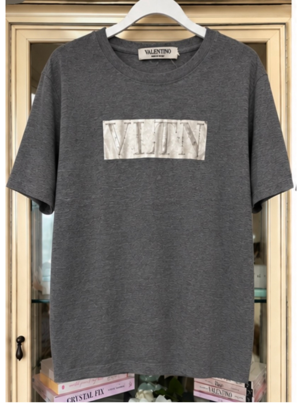 Valentino VLTN Logo Short Sleeve Tee in Grey, Size L- Flaw